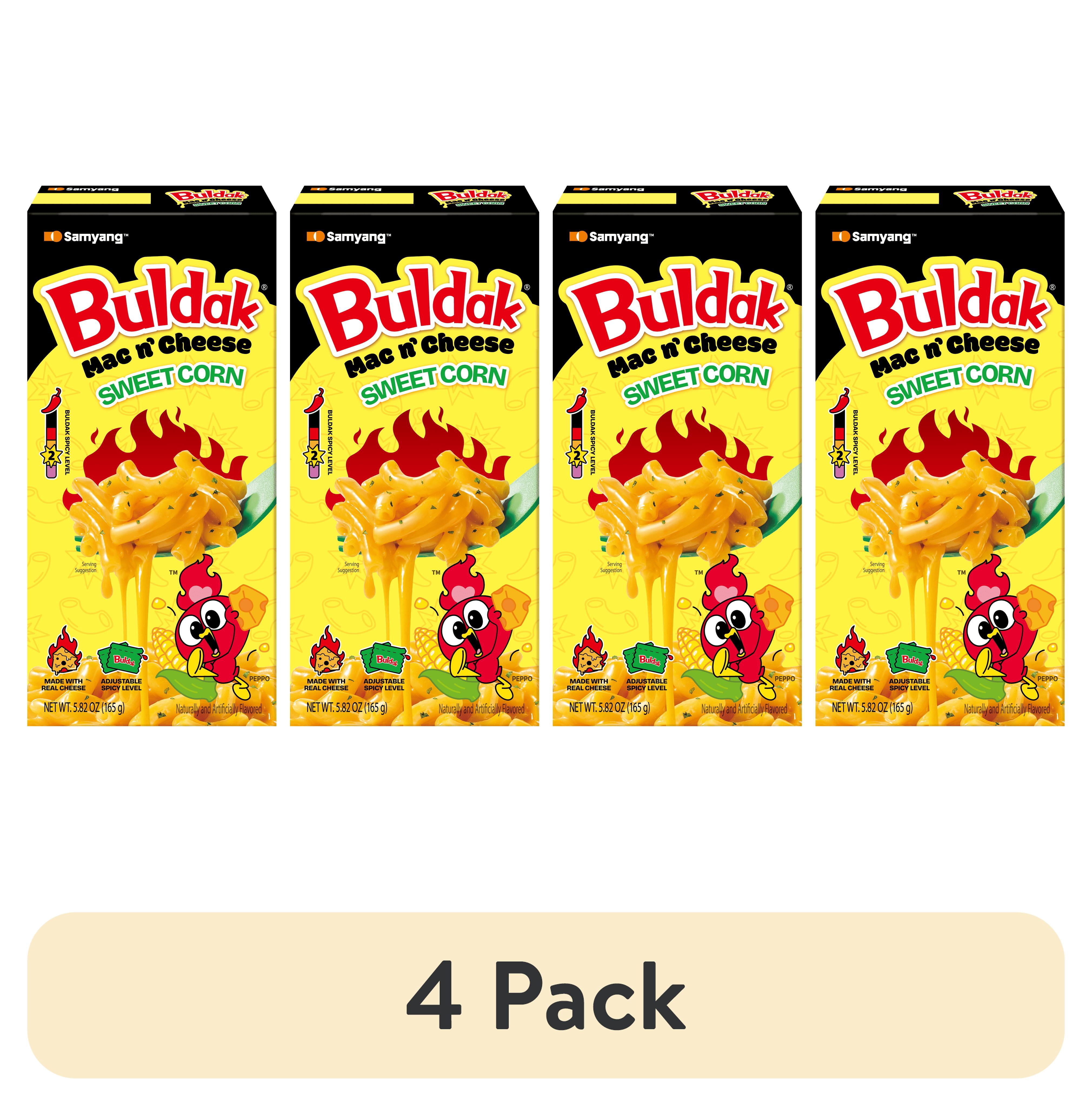 (4 pack) Samyang Buldak Sweet Corn Mac & Cheese, No Milk Required, 5.82 oz Box