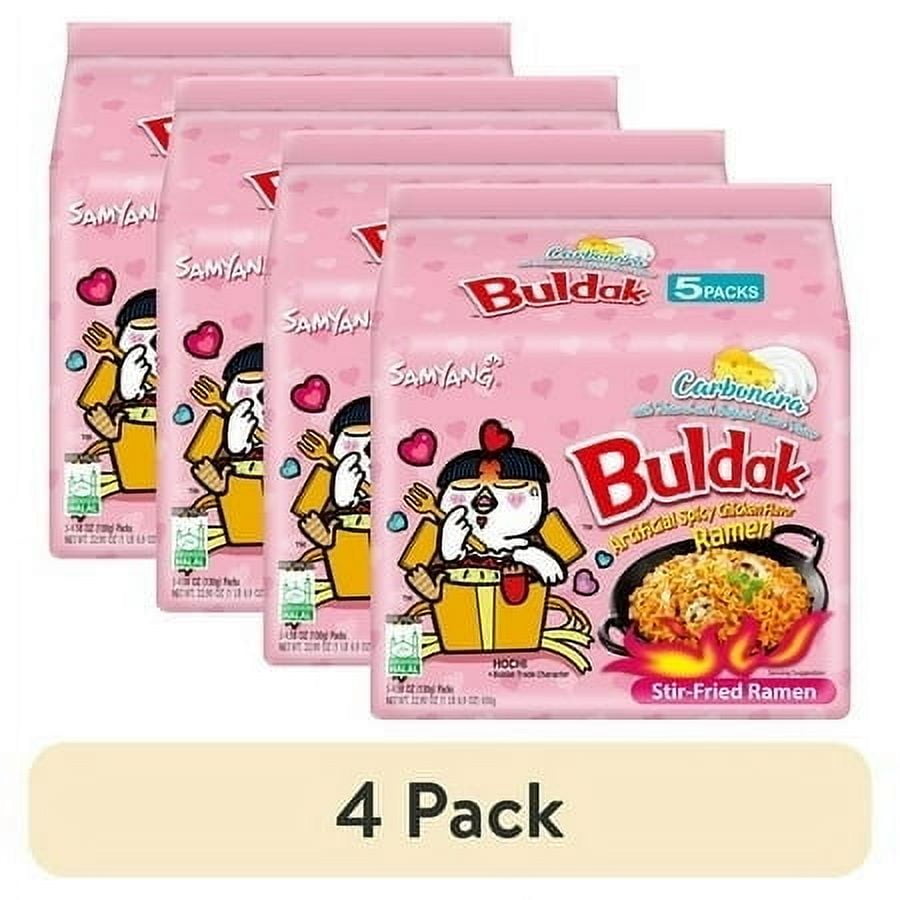 (4 pack) Samyang Spicy Chicken Noodle Carbonara Flavor Ramen, 4.58 oz, 5 Pack