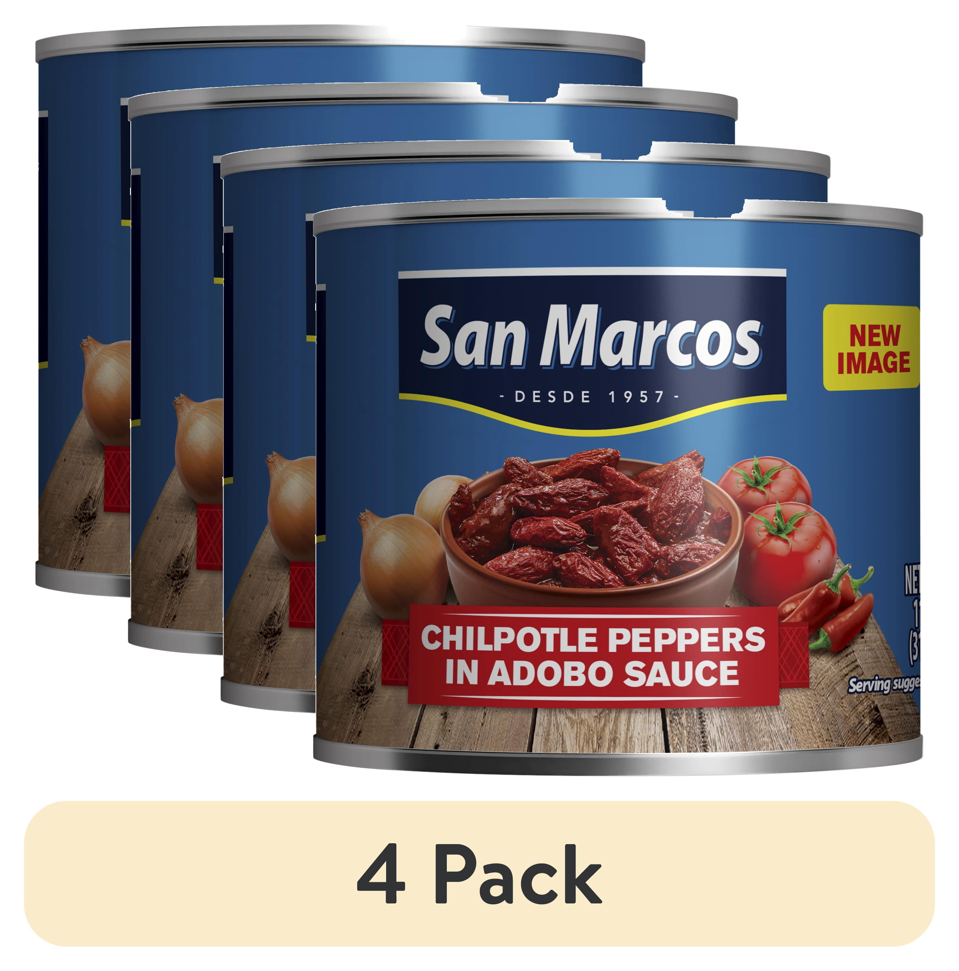 (4 pack) San Marcos Shelf Stable Chipotle Peppers in Adobo Sauce, 11 oz