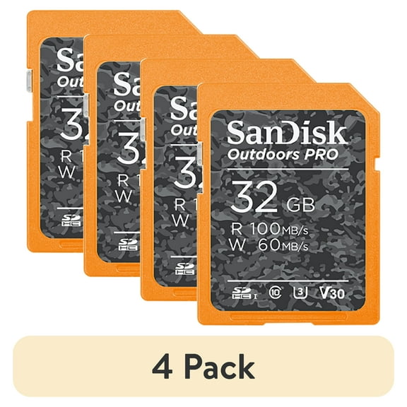 (4 pack) SanDisk 32GB Outdoors Pro Memory Card, 2 Pack, SD 4K UHS-I, U3 Card - SDSDXWT-032G-AW6V2