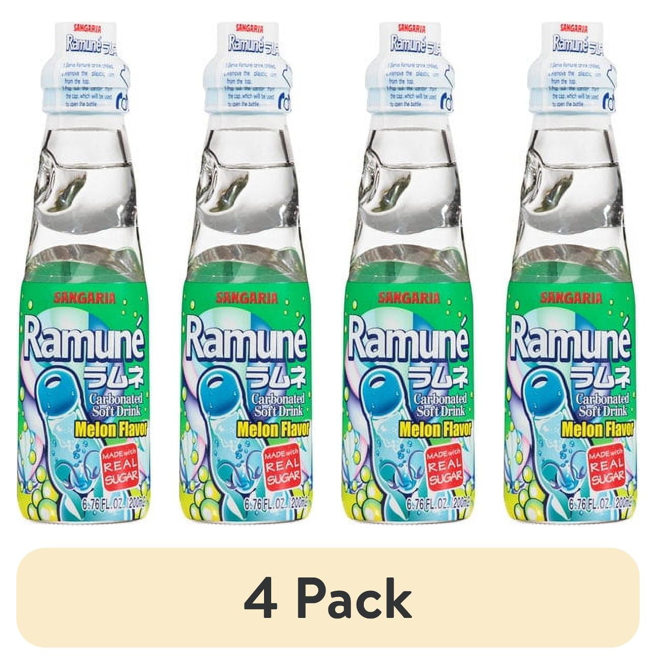 (4 pack) Sangaria Ramune Melon Flavor Carbonated Soft Drink, 6.76 fl oz