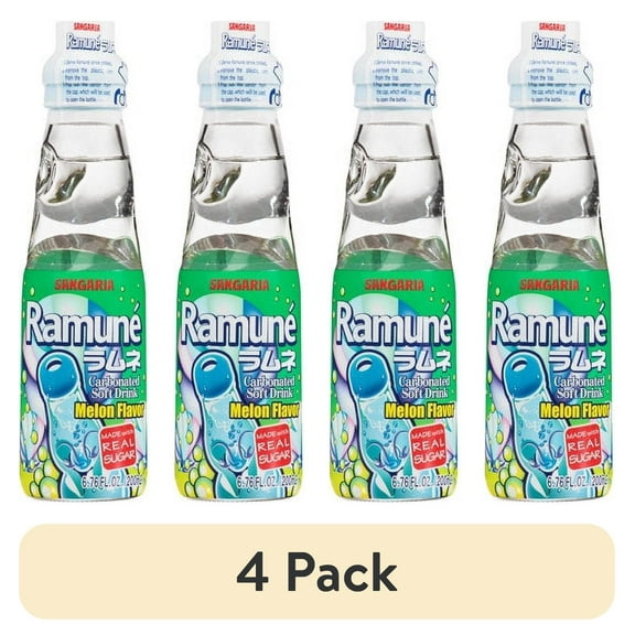 (4 pack) Sangaria Ramune Melon Flavor Carbonated Soft Drink, 6.76 fl oz