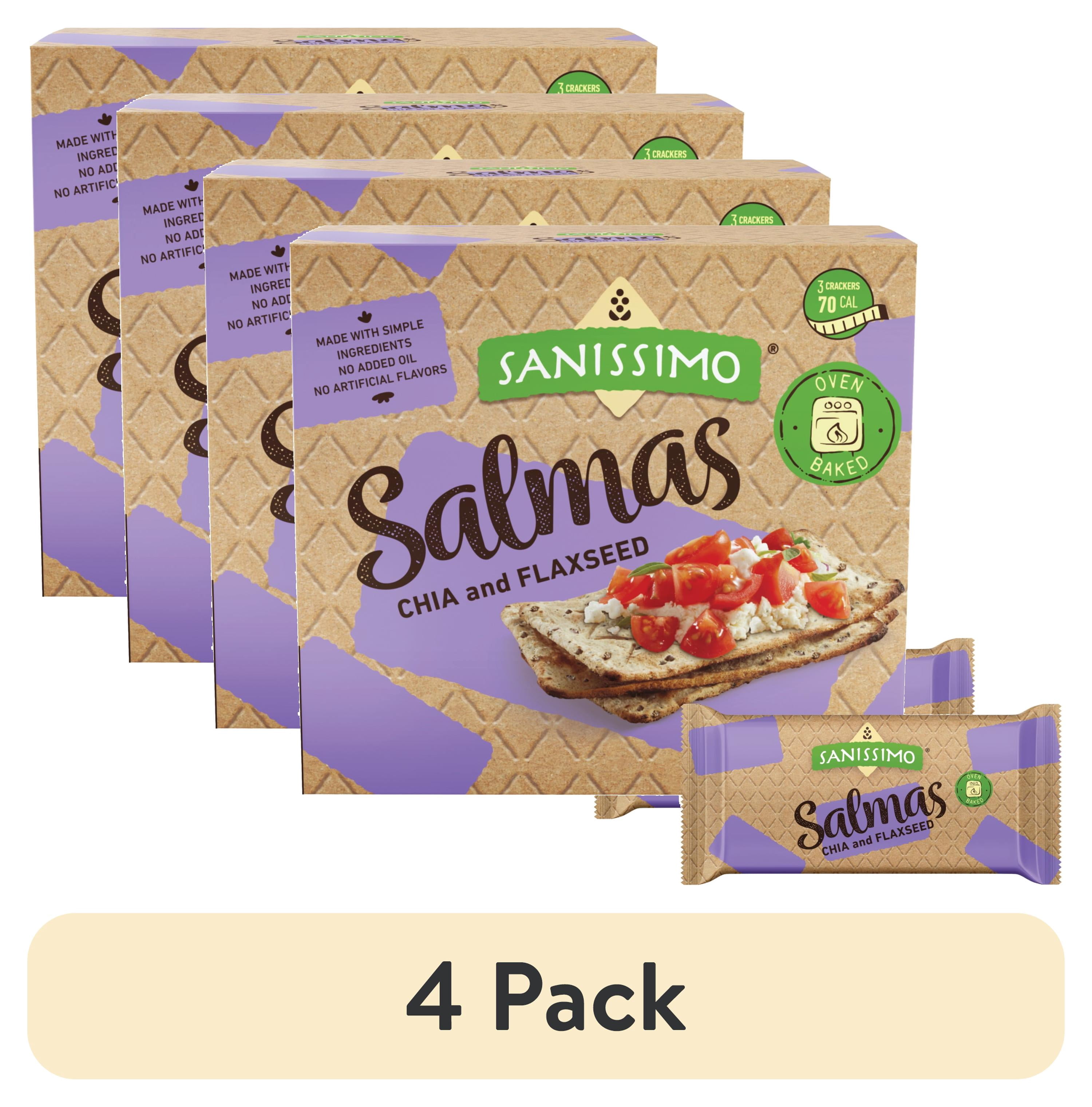 (4 pack) Sanissimo Salmas 7 pc / 0.63 oz Box, Chia & Flaxseed Crackers