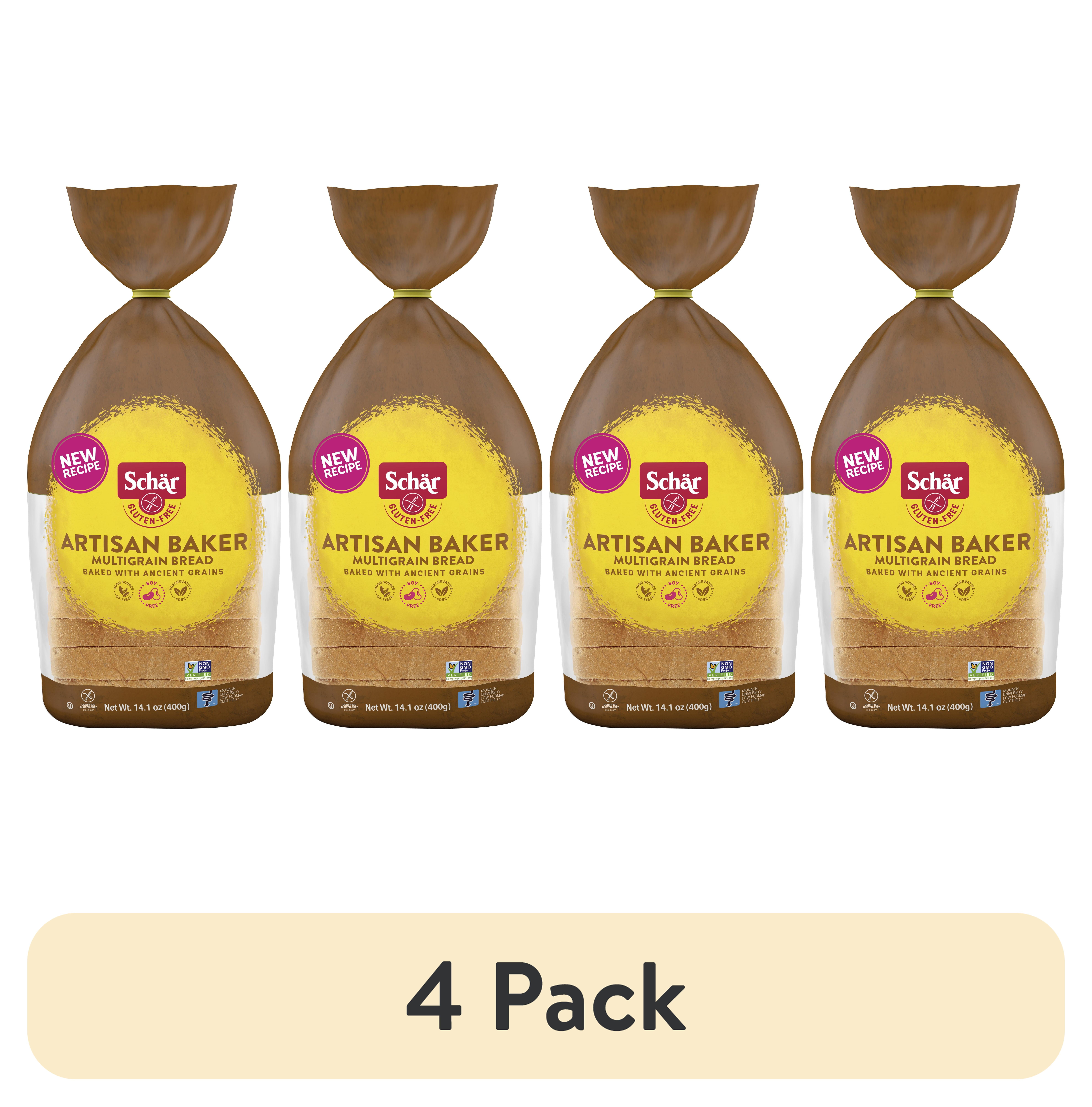 (4 pack) Schar Gluten Free Artisan Baker Multigrain Sourdough Bread Loaf, Regular, Shelf-Stable, 14.1 oz