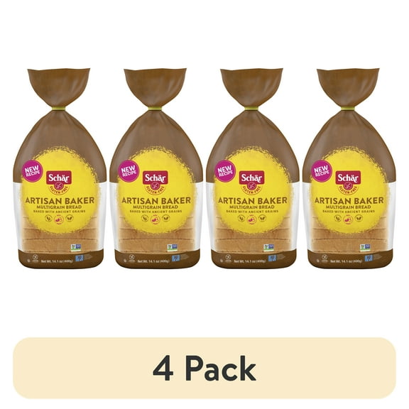 (4 pack) Schar Gluten Free Artisan Baker Multigrain Sourdough Bread Loaf, Regular, Shelf-Stable, 14.1 oz