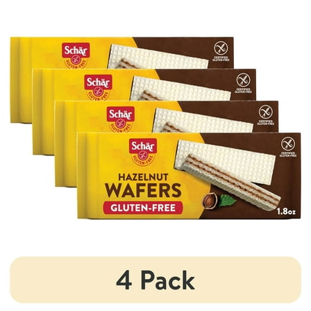 (4 pack) Schar Gluten-Free Hazelnut Wafers Cookies, Foil-Sealed Bag, 1.8oz