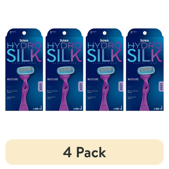 (4 pack) Schick Hydro Silk Moisture Women's Razor, 5-Blade Moisturizing Razor for Women, 1 Razor & 2 Razor Blade Refills