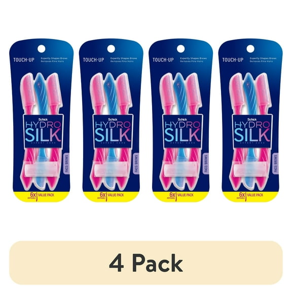 (4 pack) Schick Hydro Silk Touch-Up Multipurpose Exfoliating Facial Razor and Eyebrow Shaper, 6 Ct