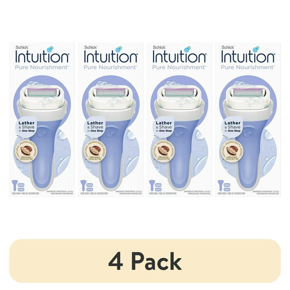 (4 pack) Schick Intuition Pure Nourishment Razor with 2 Refill Blade Cartridges