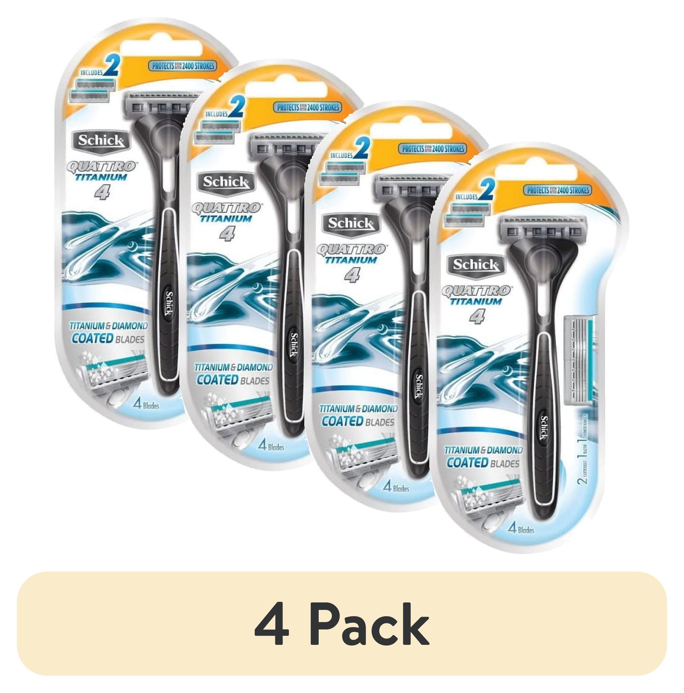 (4 pack) Schick Quattro Razor & Cartridges, Titanium Coated Blades, 1 Razor, 2 Cartridges