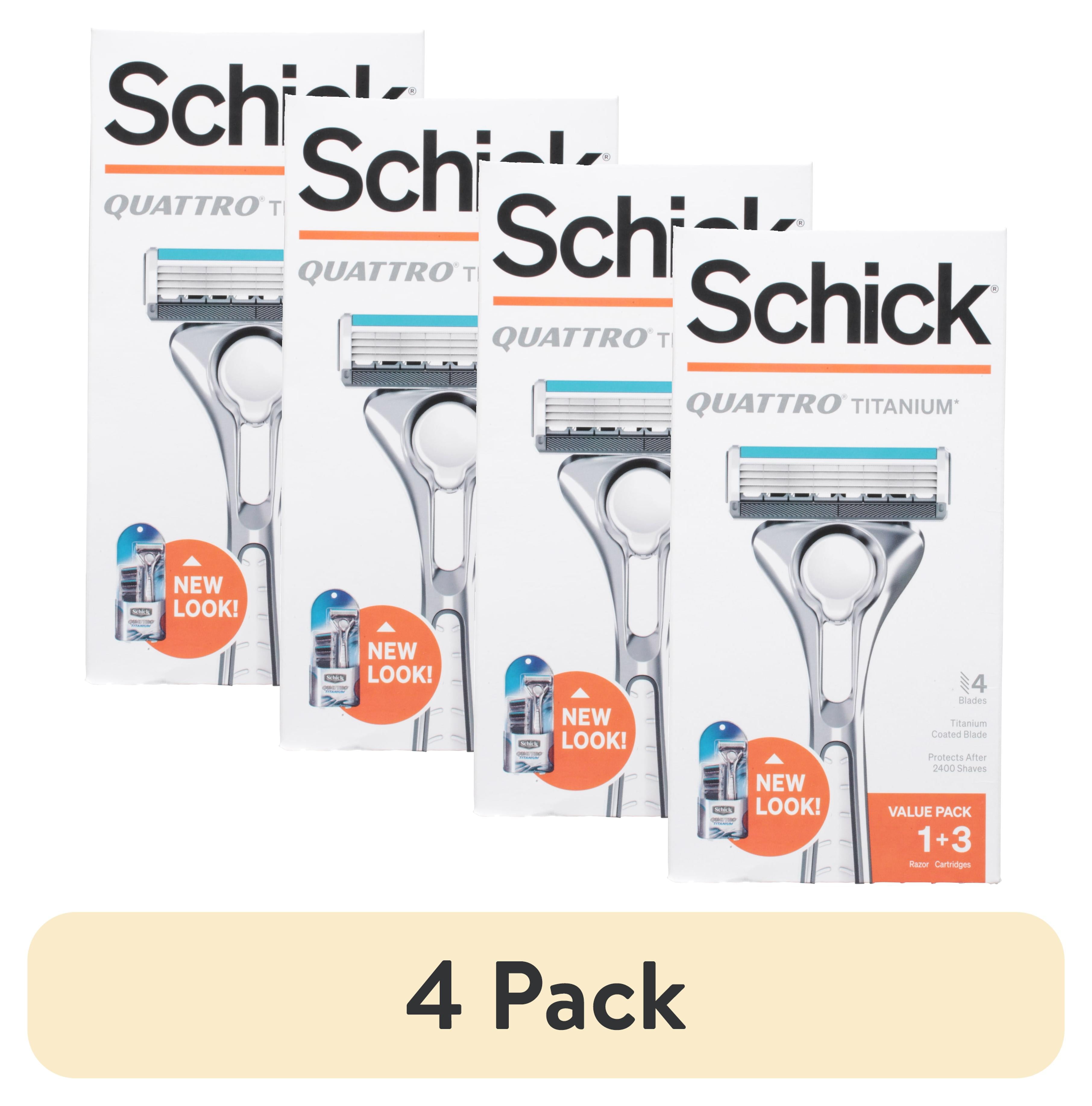 (4 pack) Schick Quattro Titanium Razor Value Pack, 1 Handle, 3 Refills