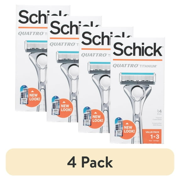 (4 pack) Schick Quattro Titanium Razor Value Pack, 1 Handle, 3 Refills