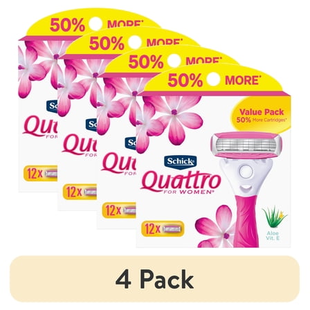 (4 pack) Schick Quattro Womens Razor Blade Refills, 12 Count