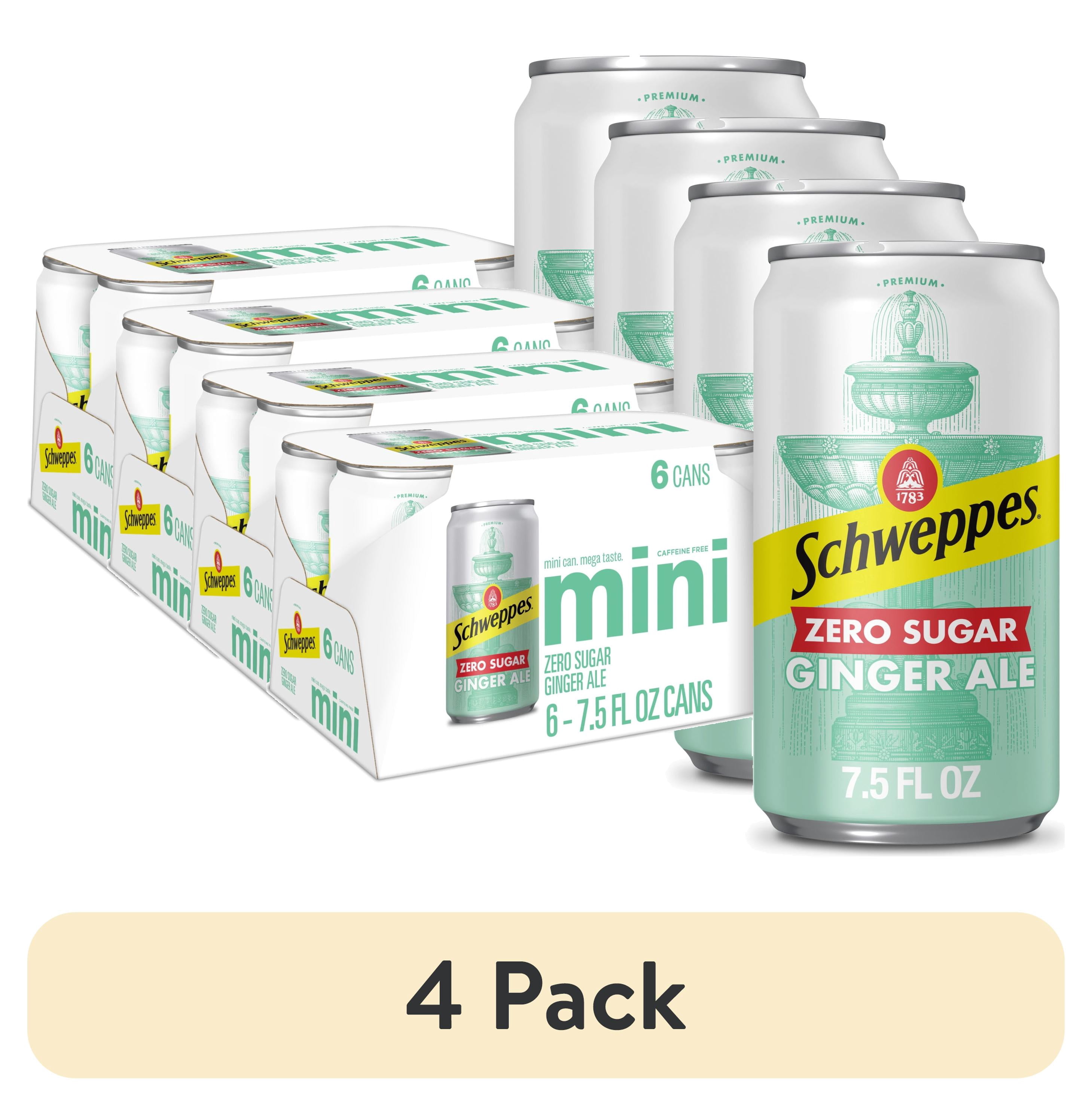 (4 pack) Schweppes Caffeine Free Zero Sugar Ginger Ale Soda Pop, 7.5 fl oz, 6 Pack Cans