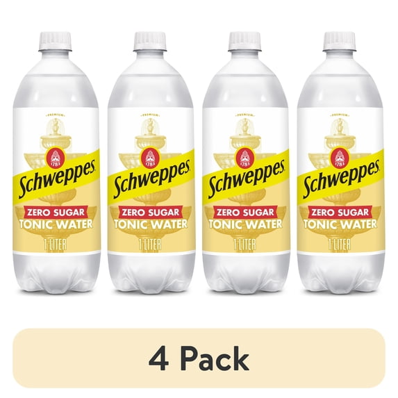 (4 pack) Schweppes Zero Sugar Tonic Water, 1 L, Bottle