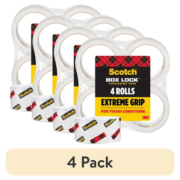 (4 pack) Scotch Box Lock Packaging Tape, Clear, 1.88 in. x 54.6 yd, 4 Rolls