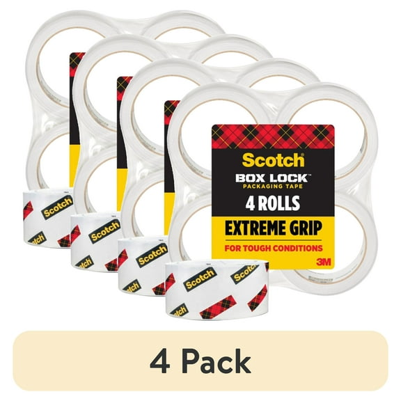 (4 pack) Scotch Box Lock Packaging Tape, Clear, 1.88 in. x 54.6 yd, 4 Rolls
