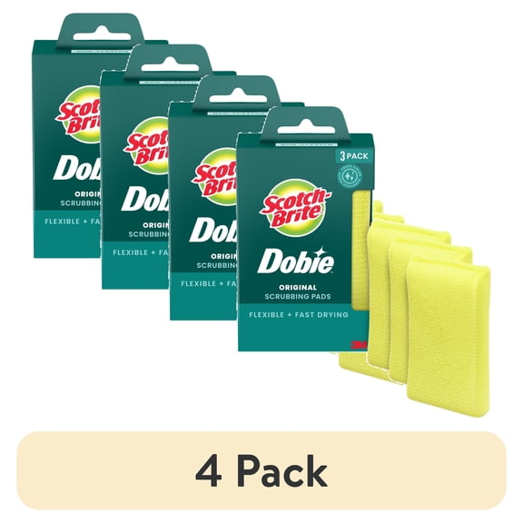 (4 pack) Scotch-Brite Dobie Original Scrubbing Pads, Flexible and Fast Drying, 3 Pack