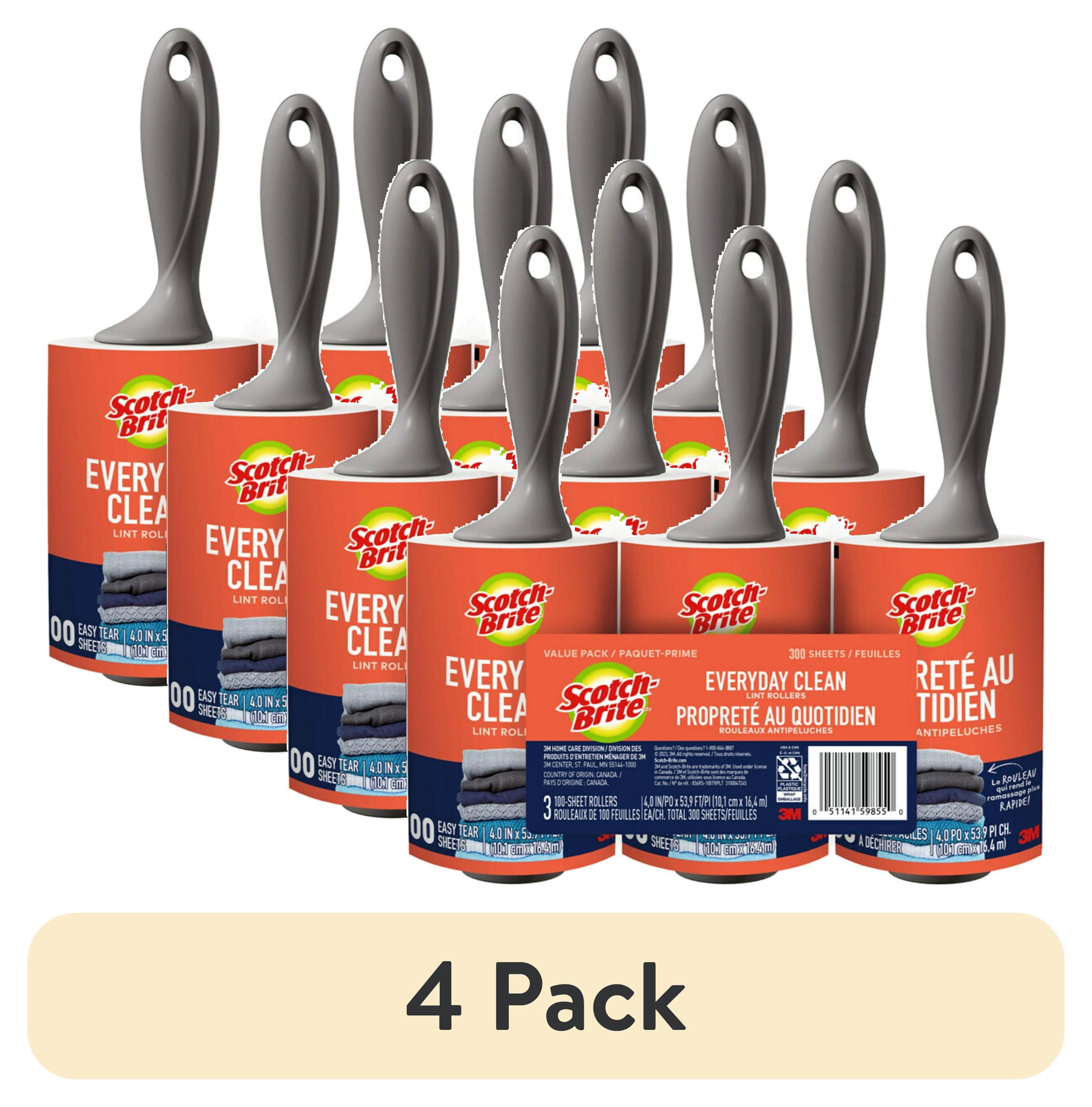 (4 pack) Scotch-Brite Everyday Clean Lint Roller Combo Pack, 100 Sheets per Roller, 3 Count