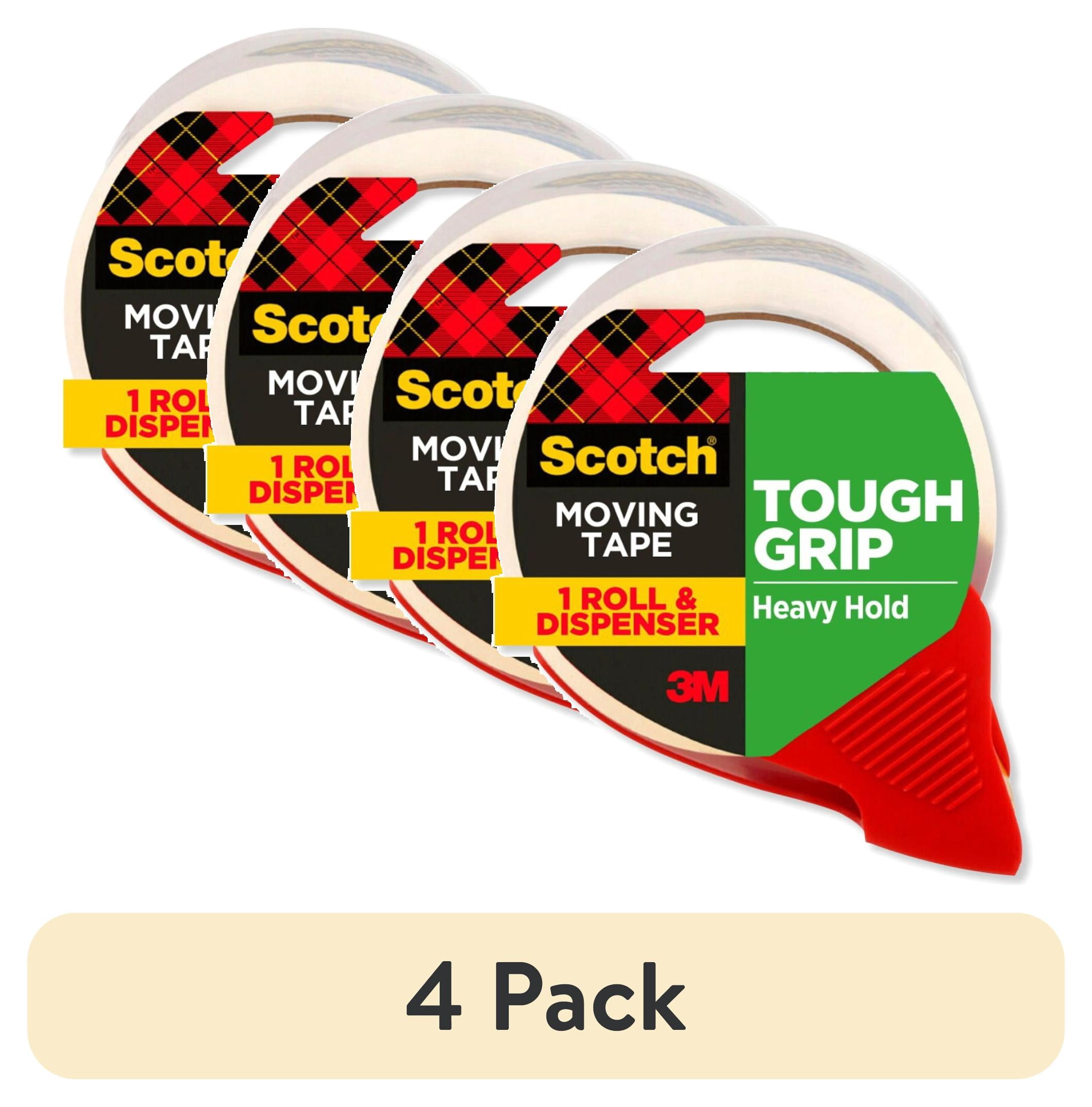 (4 pack) Scotch Tough Grip Packaging Tape Dispenser, Clear, 1.88 in x 65.6 yds, 1 Dispenser