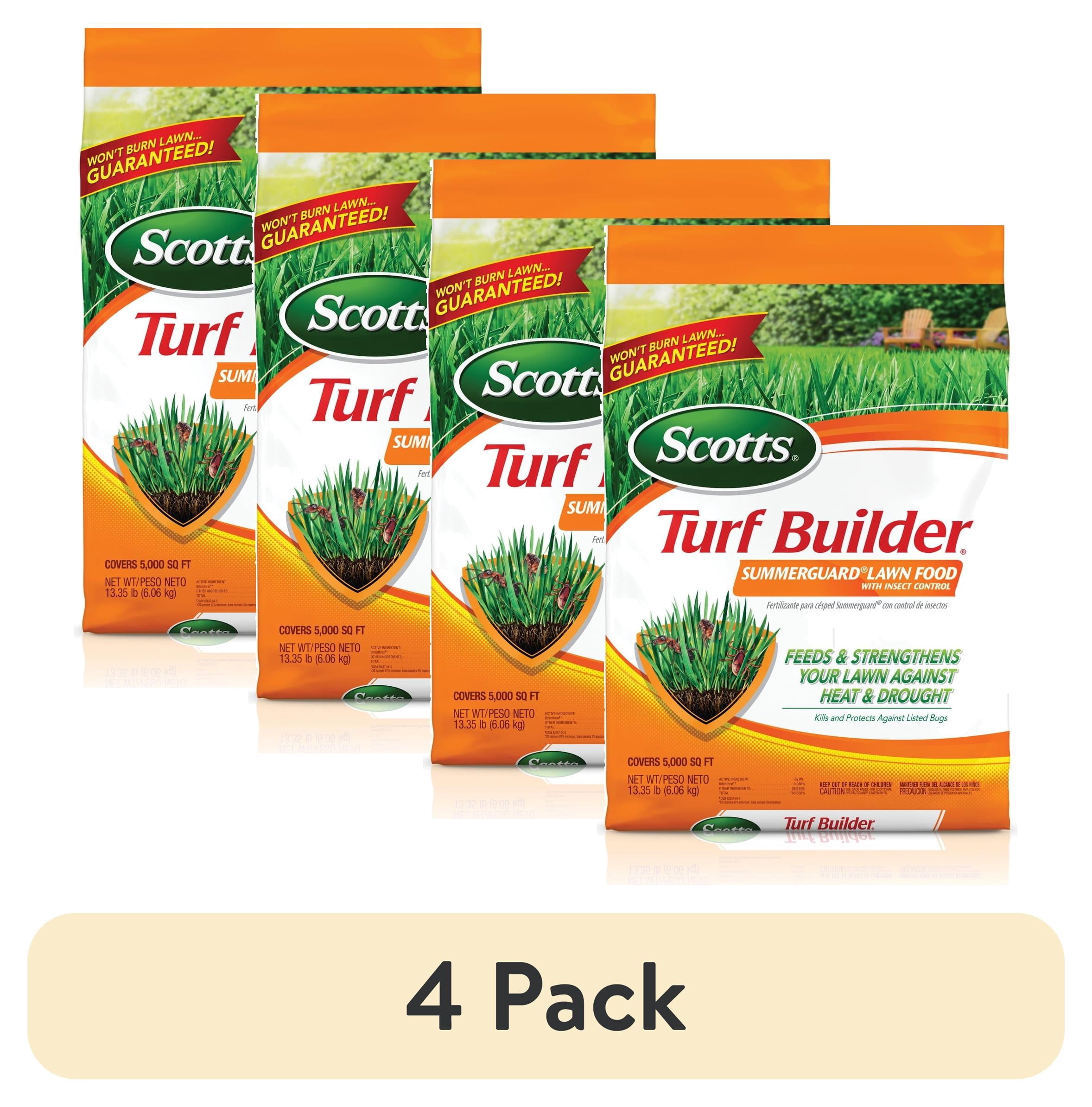 (4 pack) Scotts Turf Builder SummerGuard Lawn Food with Insect Killer, 5,000 sq. ft., 13.35 lb
