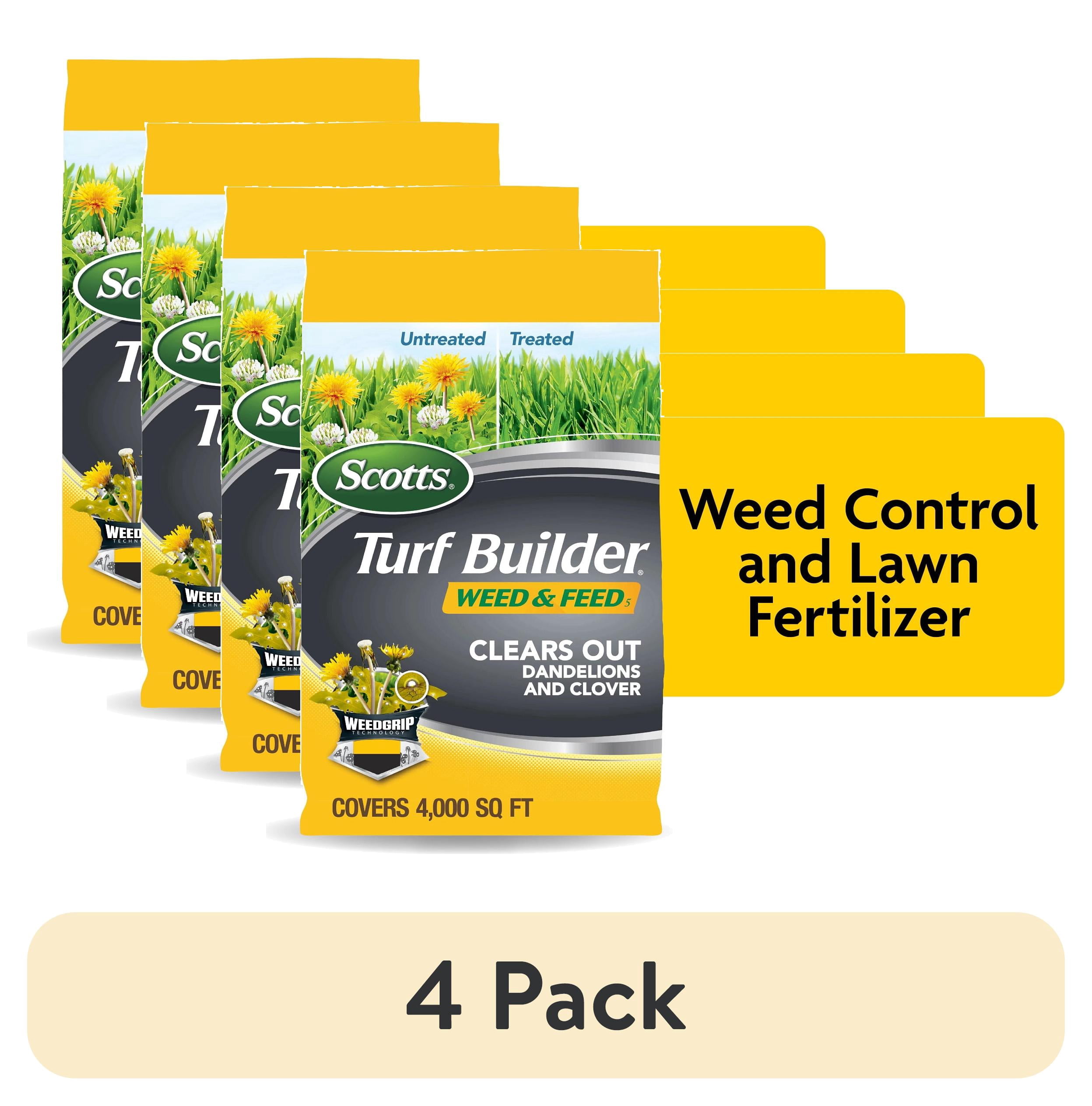 (4 pack) Scotts Turf Builder Weed and Feed, Controls Dandelion, Clover, 4,000 sq. ft., 11.32 lbs.