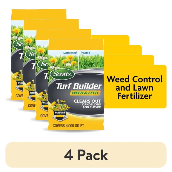 (4 pack) Scotts Turf Builder Weed and Feed, Controls Dandelion, Clover, 4,000 sq. ft., 11.32 lbs.