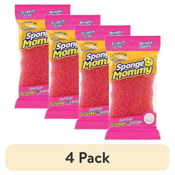 (4 pack) Scrub Daddy Essentials Cleaning Sponge Mommy, Scrubbing Pad, Pink, 1 Count