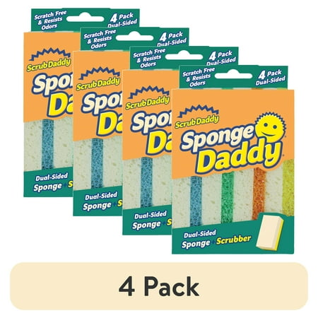 (4 pack) Scrub Daddy Sponge Daddy Non-Scratch Sponges, 4 Count