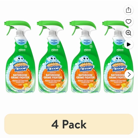 (4 pack) Scrubbing Bubbles Disinfectant Bathroom Shower & Tub Cleaner Grime Fighter Spray, Citrus, 32 oz