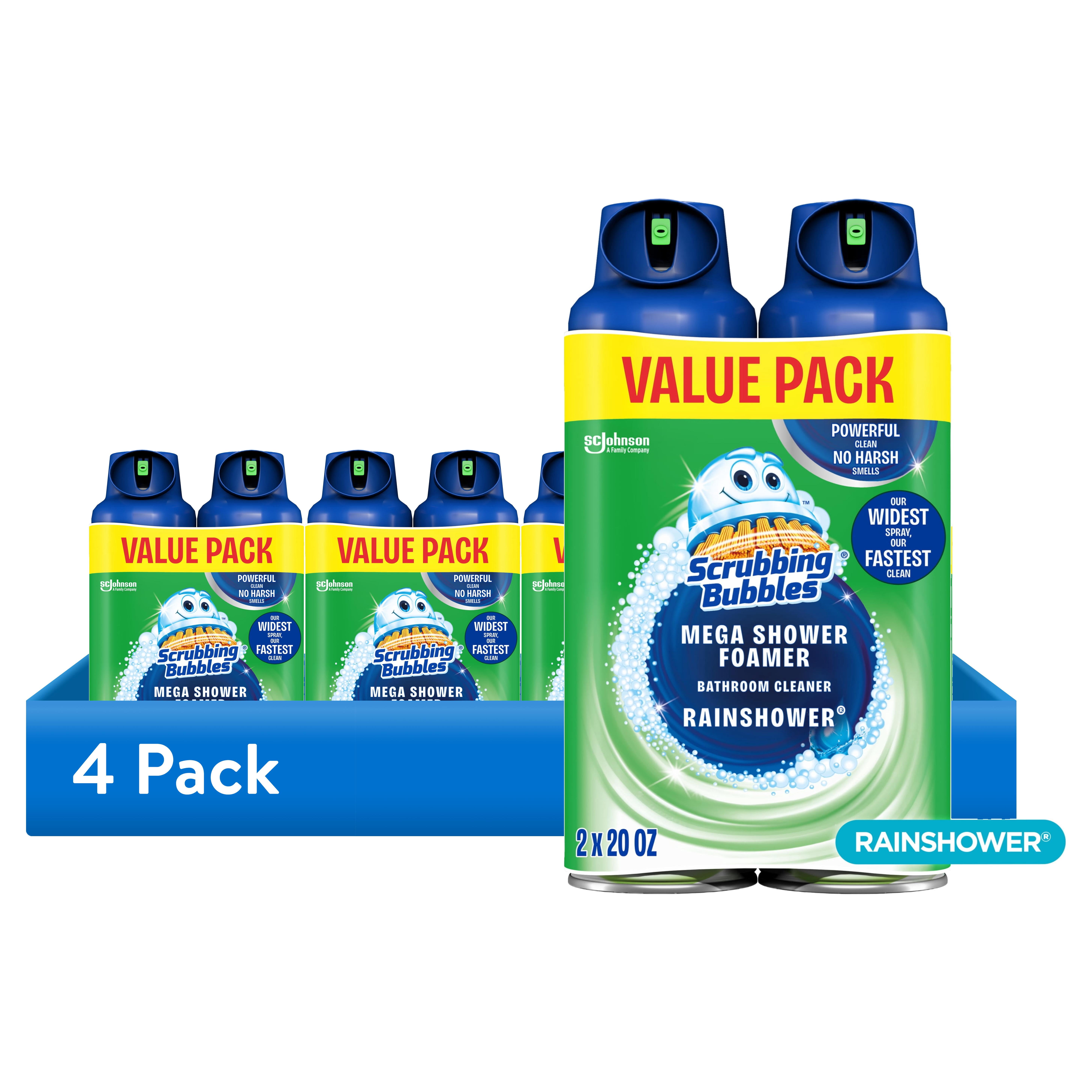 (4 pack) Scrubbing Bubbles Mega Shower Foamer Aerosol, Tough Foaming Bathroom, Tile, Shower & Tub Disinfectant Cleaner, Rainshower, 20 oz, 2 Pack