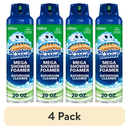 (4 pack) Scrubbing Bubbles Mega Shower Foamer Aerosol, Tough Foaming Bathroom, Tile, Bathtub and Disinfectant Shower Cleaner (1 Aerosol Spray), Rainshower Scent, 20 oz