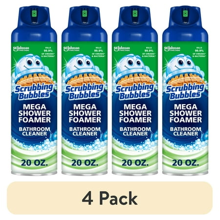 (4 pack) Scrubbing Bubbles Mega Shower Foamer Aerosol, Tough Foaming Bathroom, Tile, Shower & Tub Disinfectant Cleaner, Rainshower, 20 oz