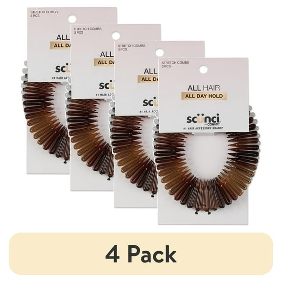 (4 pack) Scunci Effortless Beauty Flexy Stretch Hair Comb Headbands, Multicolor, 3 Counts