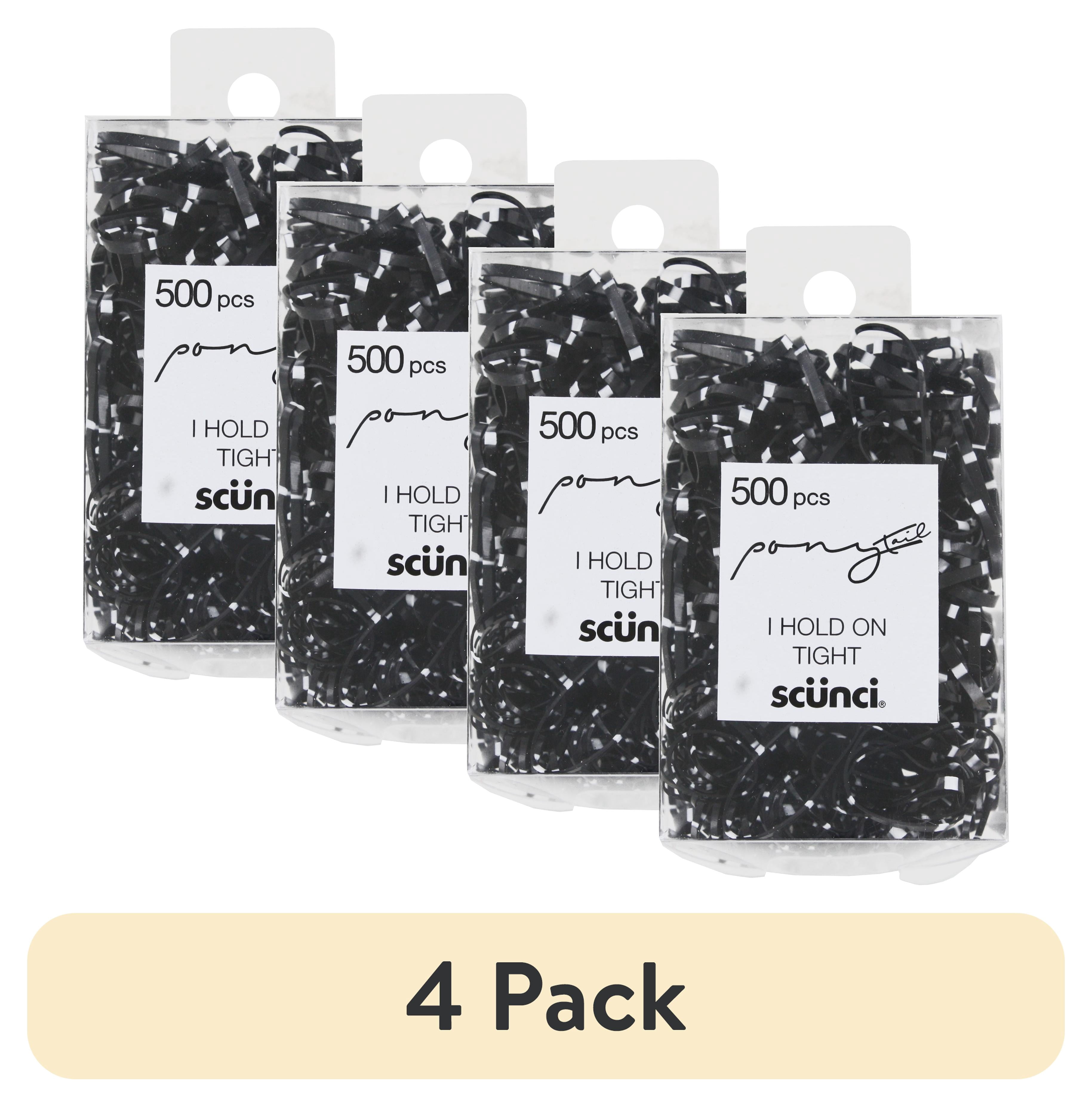 (4 pack) Scunci Elastic Hair Polybands In Acetate Box, Black/White, 500-Pieces