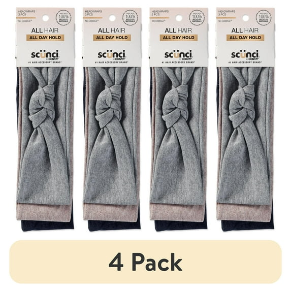 (4 pack) Scunci Fabric Headwrap Headband, Multicolor, 3 Count