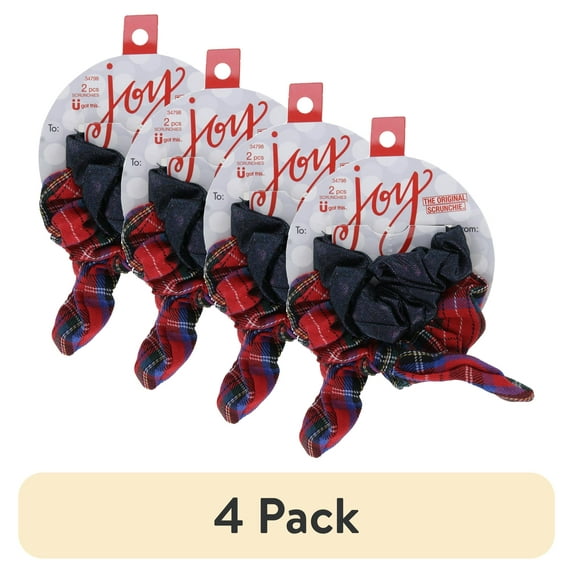 (4 pack) Scunci Joy The Original Scrunchie Holiday Hair Scrunchies, Assorted Colors, 2-Pieces