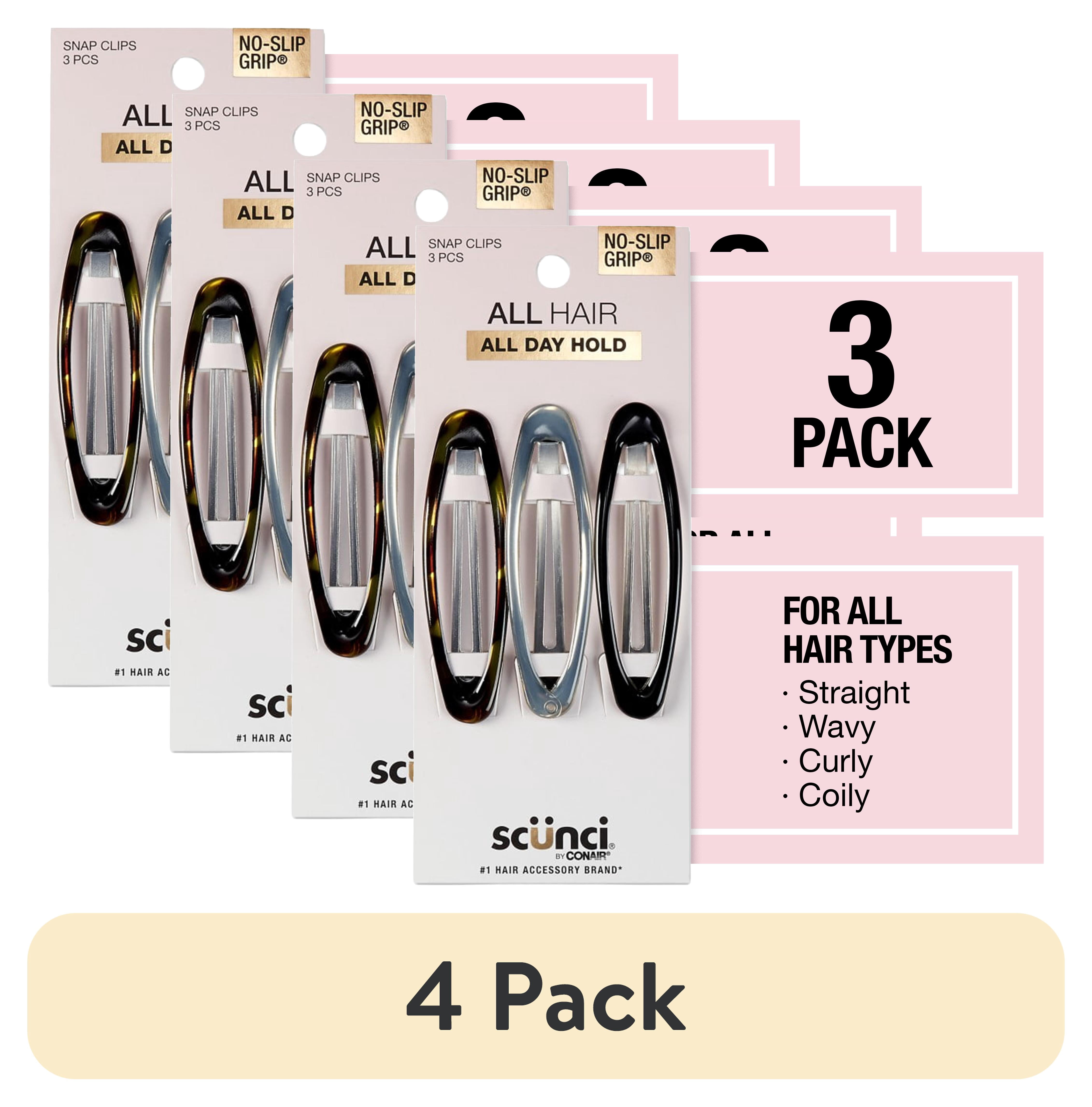 4 pack) Scunci No-Slip Grip Oval Snap Hair Clips, Multicolor, 3