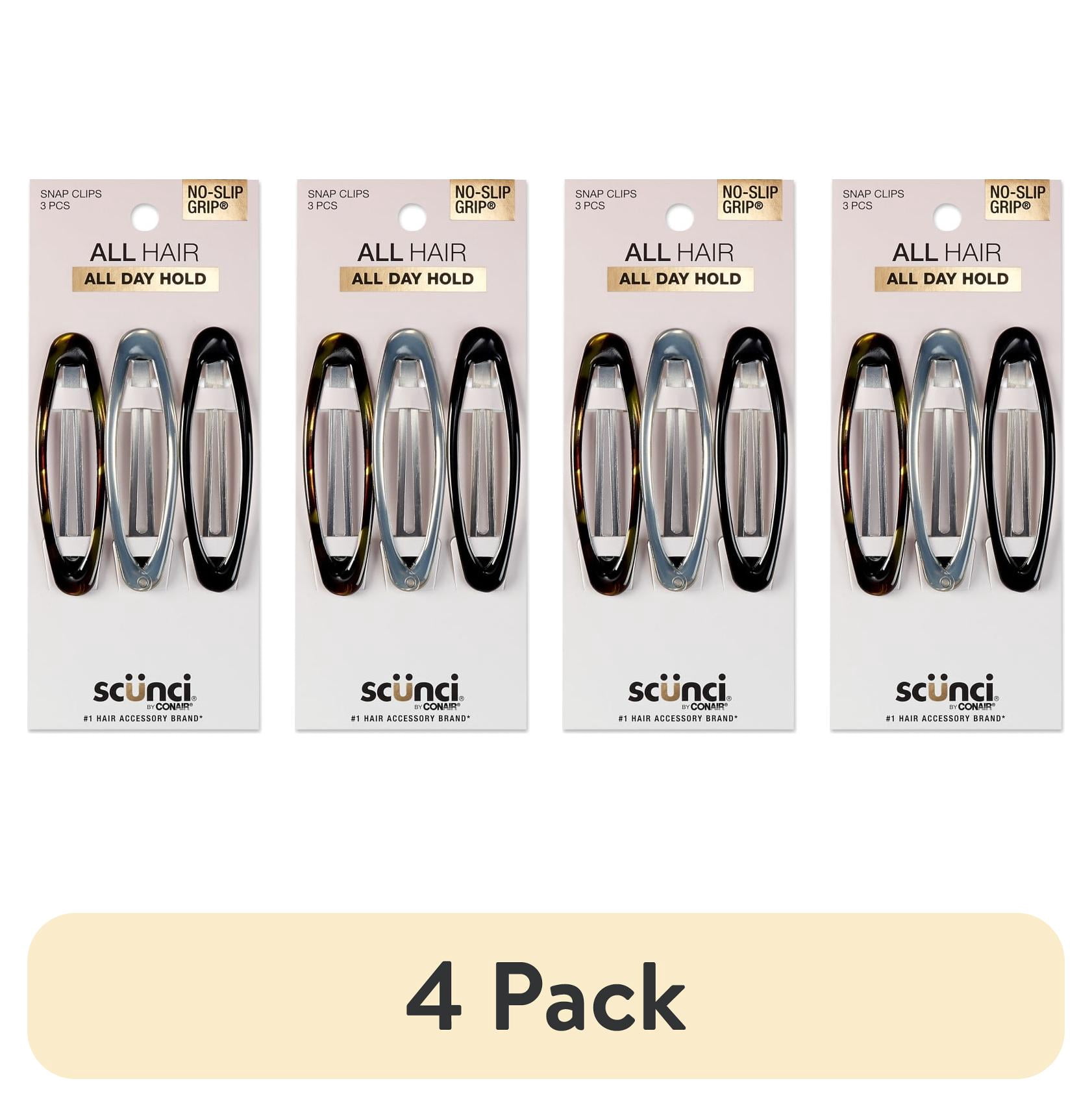 4 pack) Scunci No-Slip Grip Oval Snap Hair Clips, Multicolor, 3