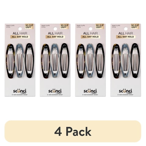 (4 pack) Scunci No-Slip Grip Oval Snap Hair Clips, Multicolor, 3 Count