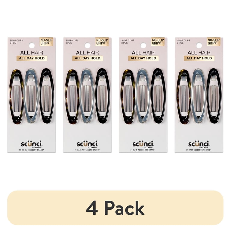 4 pack) Scunci No-Slip Grip Oval Snap Hair Clips, Multicolor, 3