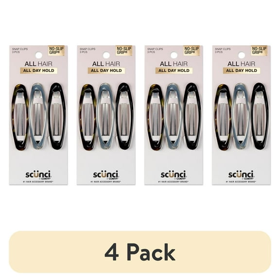 (4 pack) Scunci No-Slip Grip Oval Snap Hair Clips, Multicolor, 3 Count