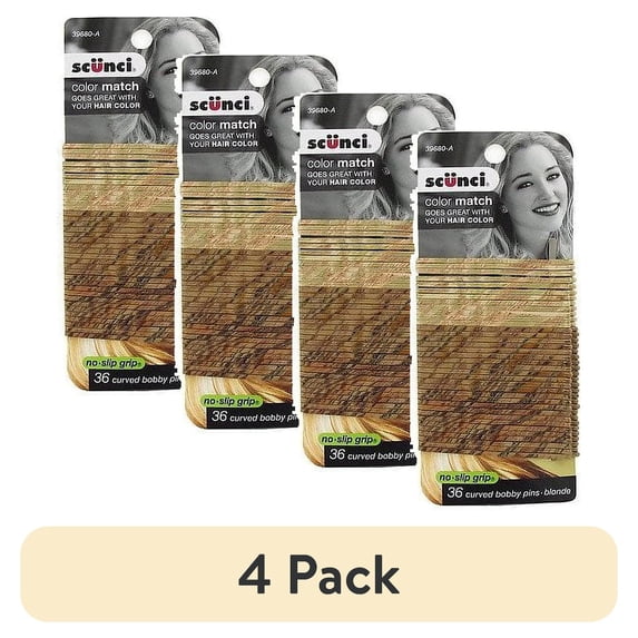 (4 pack) Scunci No-Slip Grip Color Match Curve Bobby Pins Blonde 36ct