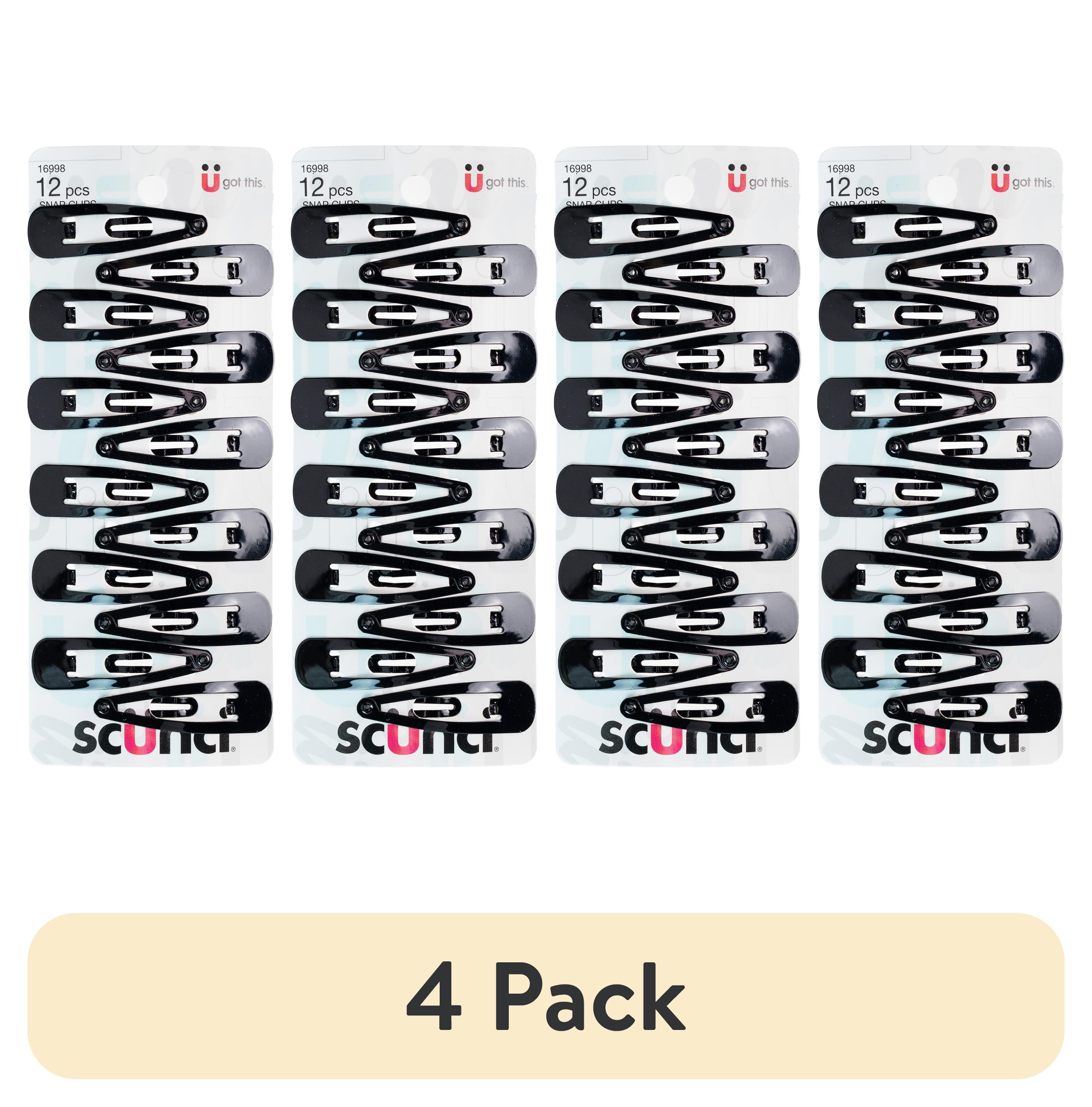 (4 pack) Scunci Open Center Metal Snap Clip Hair Barrettes, Black, 12 Count