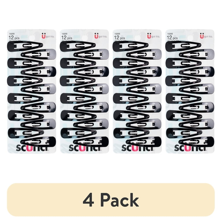 4 pack) Scunci Open Center Metal Snap Clip Hair Barrettes, Black