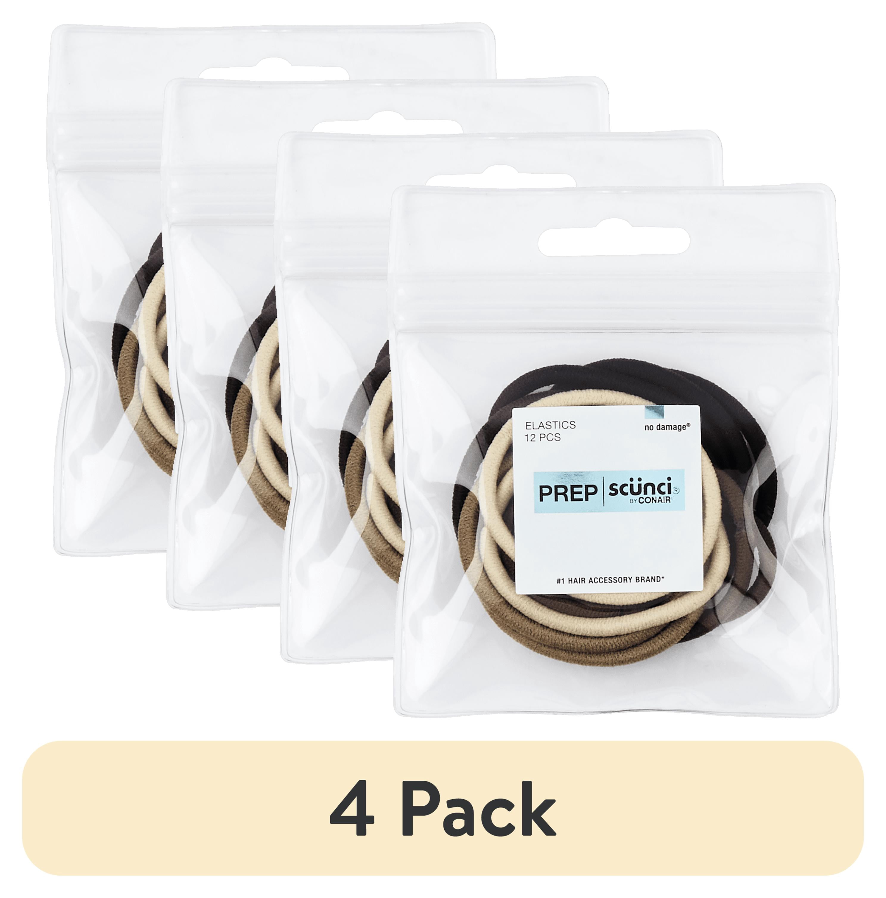 (4 pack) Scunci Prep No Damage Hair Elastics, Assorted Colors, 12-Count with Pouch