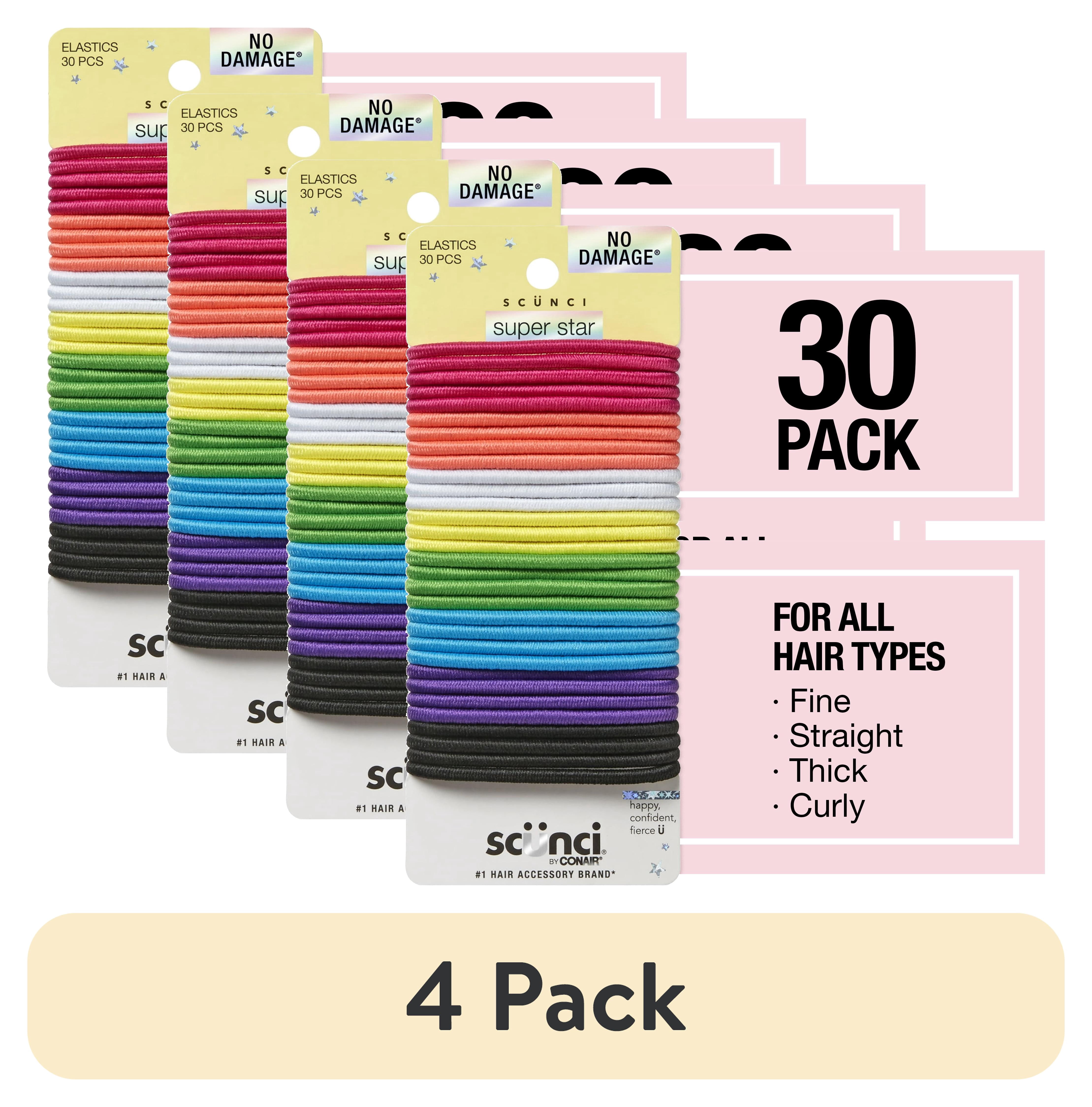 (4 pack) Scunci No Damage Hair Ties, Multicolor, 30 Count Ponytail Holders