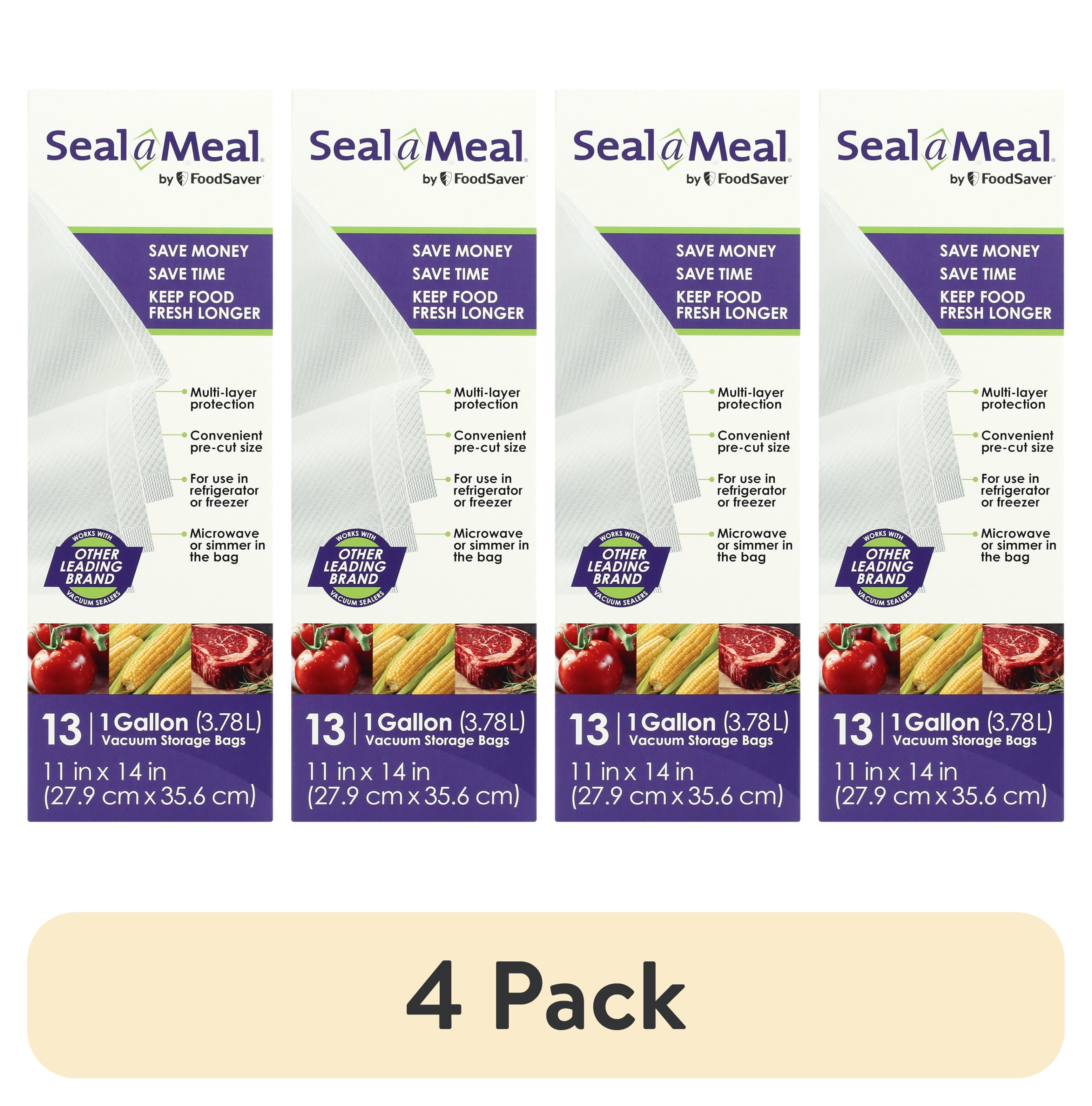 (4 pack) Seal-a-Meal Gallon Vacuum Sealer Bags (11" x 14"), 13-Count BPA-Free Vacuum Seal Bags for Food Storage and Meal Prep, Works With Seal-a-Meal and FoodSaver Vacuum Sealer Machines