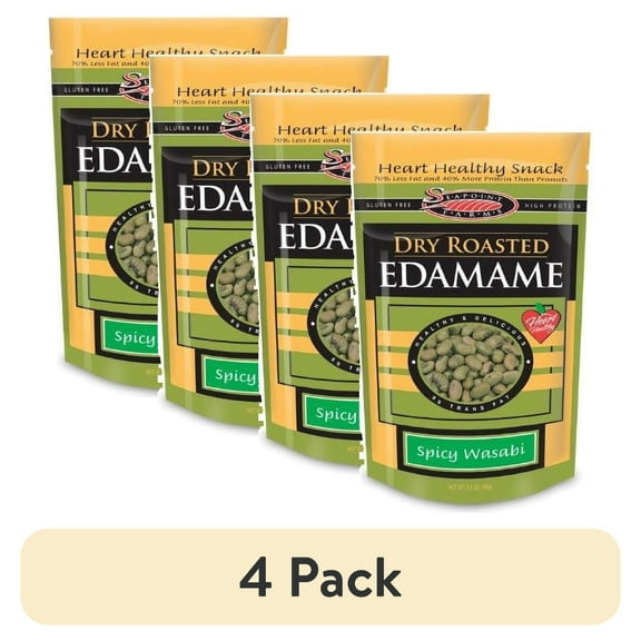 (4 pack) Seapoint Farms Dry Roasted Edamame, Wasabi, 3.5 Ounce Pouches