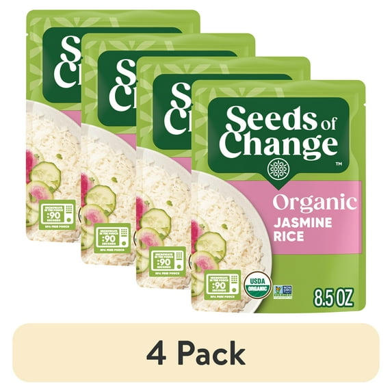 (4 pack) Seed of Change Certified Organic Jasmine Rice, Organic Food, 8.5 Ounce Pouch